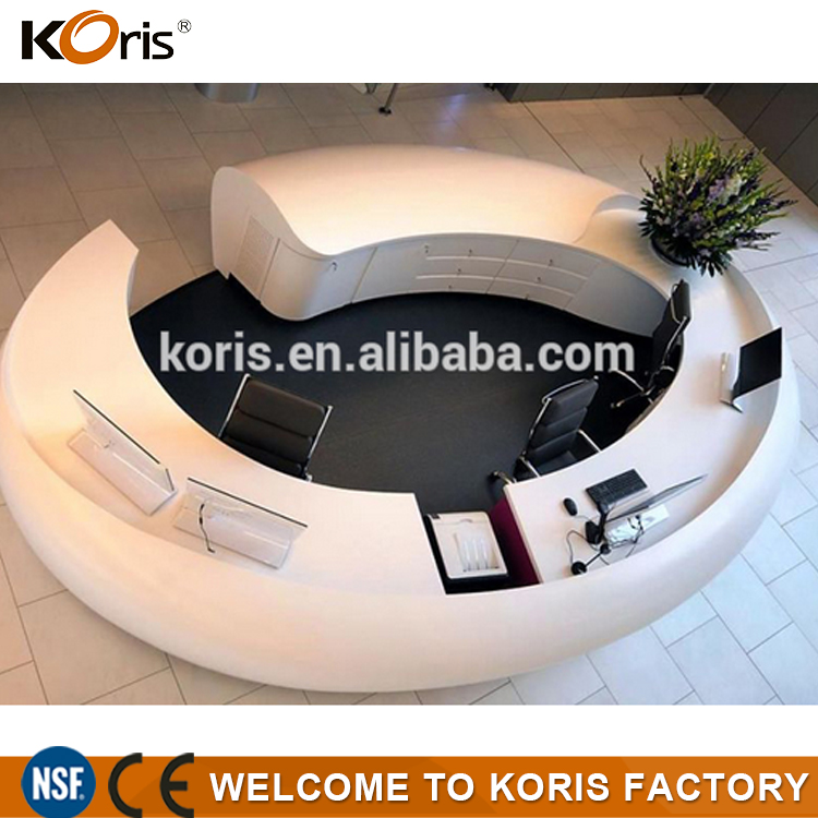 2016 new Koris Special making artificial stone reception desk,L shape reception desk,white modern reception desk